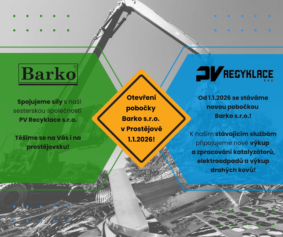 Spojujeme síly - od 1.1.2026 se PV Recyklace stává novou pobočkou Barko s.r.o. Spojujeme síly - od 1.1.2026 se PV Recyklace stává novou pobočkou Barko s.r.o.